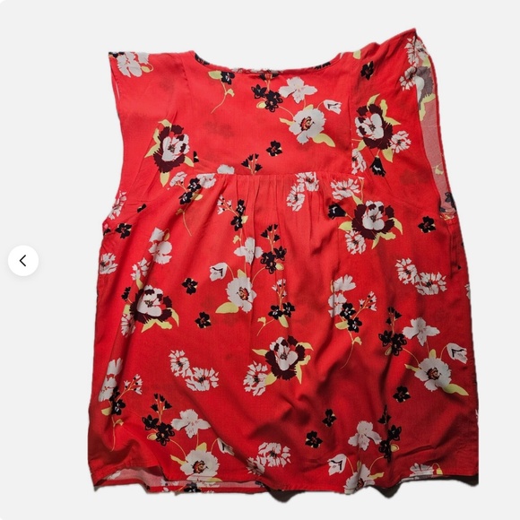 GAP Blouse Womens XL Coral Abstract Floral Cap Sleeve Lightweight Flowy Top NEW - Picture 2 of 8